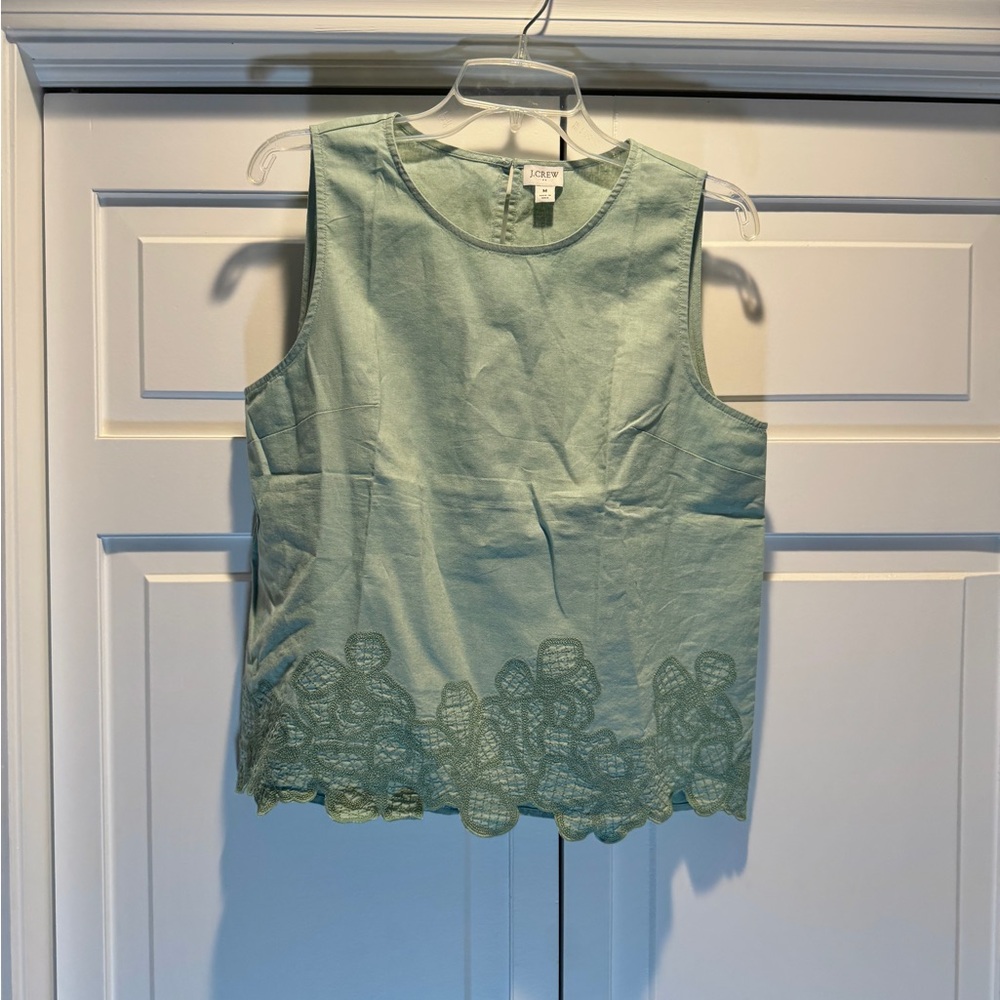 J. Crew Factory Women's Sage Green Tank Top with Embroidered Detail